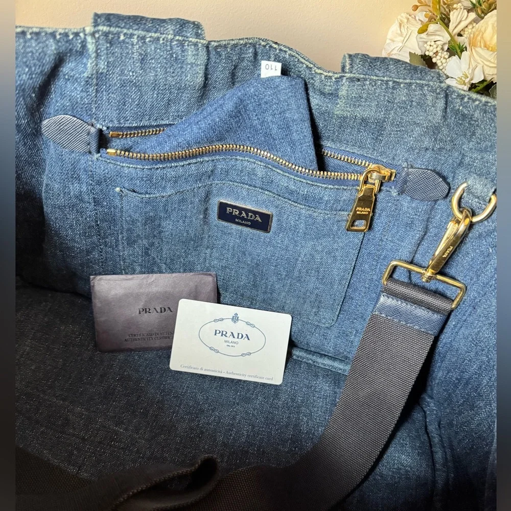 PRADA Medium Canapa Blue Denim Tote Bag - Picture 10 of 12